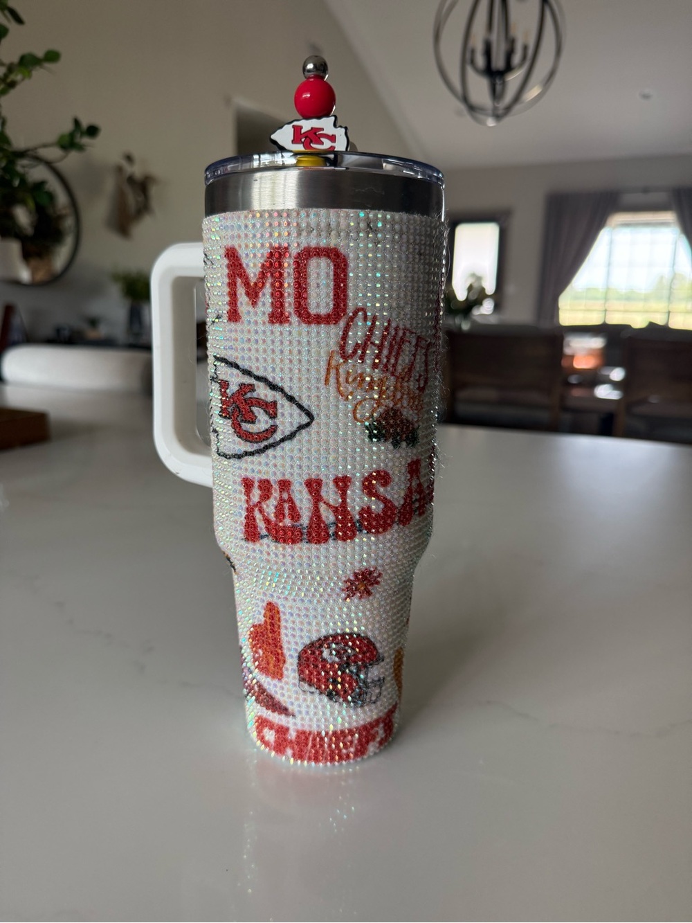 Kansas City Chiefs Rhinestone Travel Tumbler - Red & White